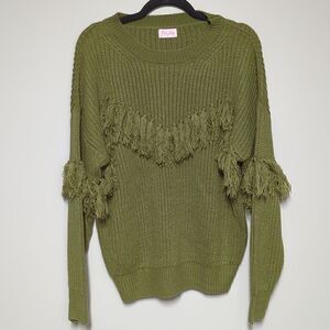 Pink Lily Green Cable Knit Tassel Sweater